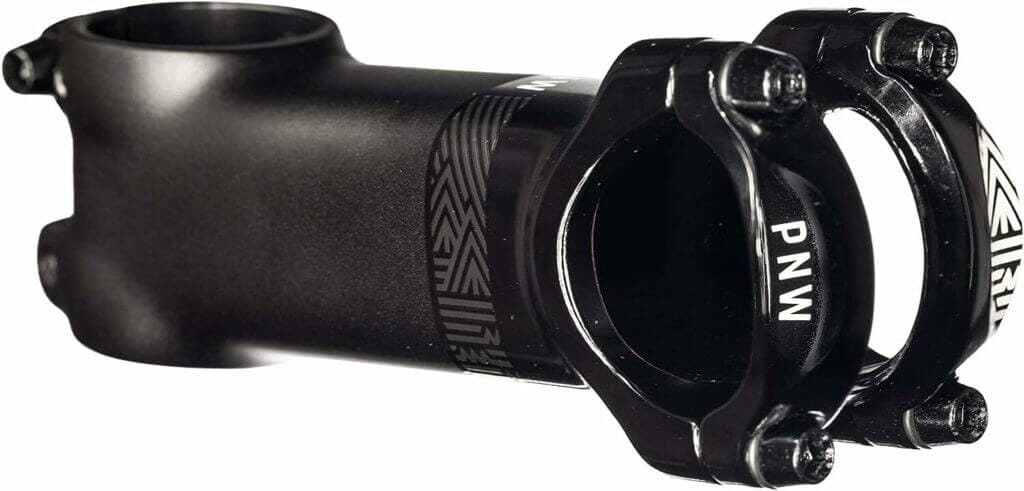 A black bicycle stem with a black handlebar.