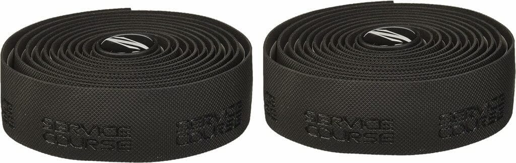 A pair of black grip tapes on a white background.