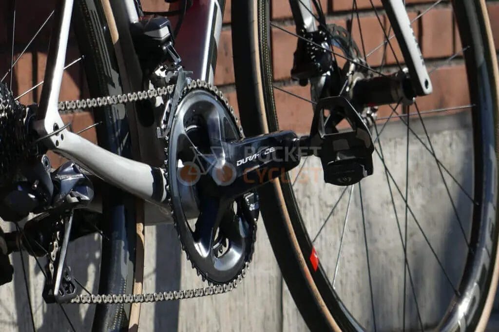 A bicycle with a chain attached to it.