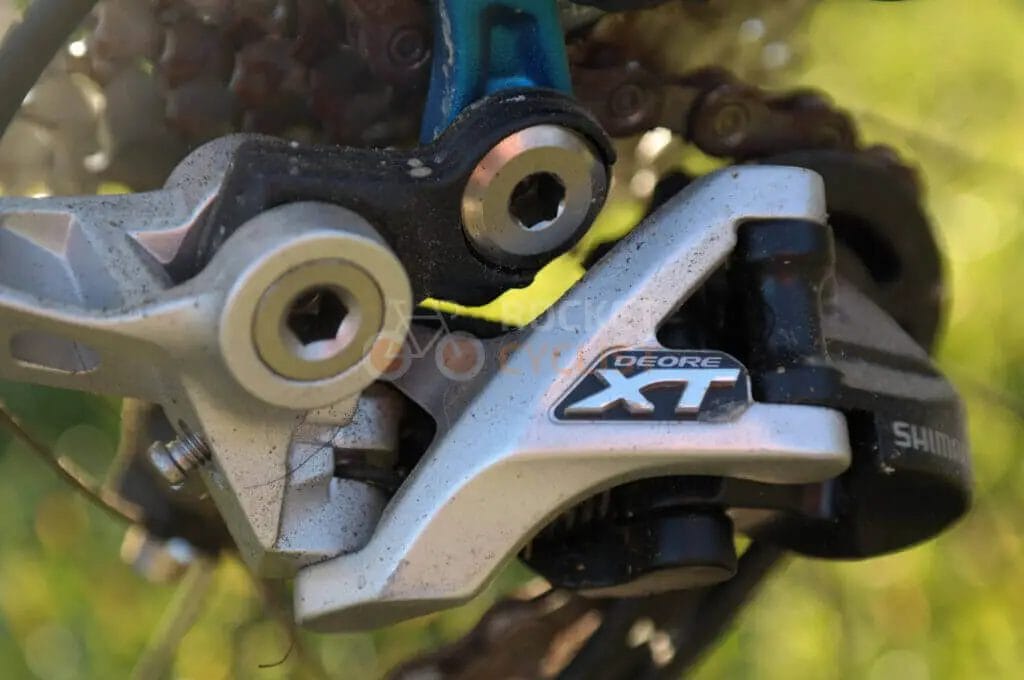 A close up of a bicycle's rear brake.
