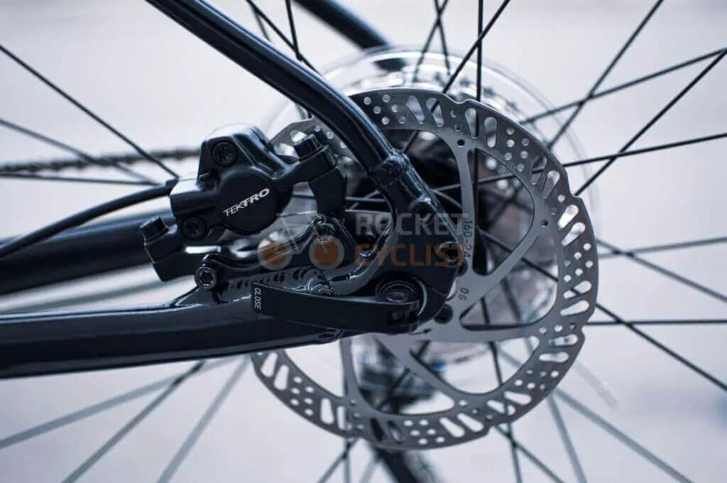 A close up of a bicycle with a disc brake.