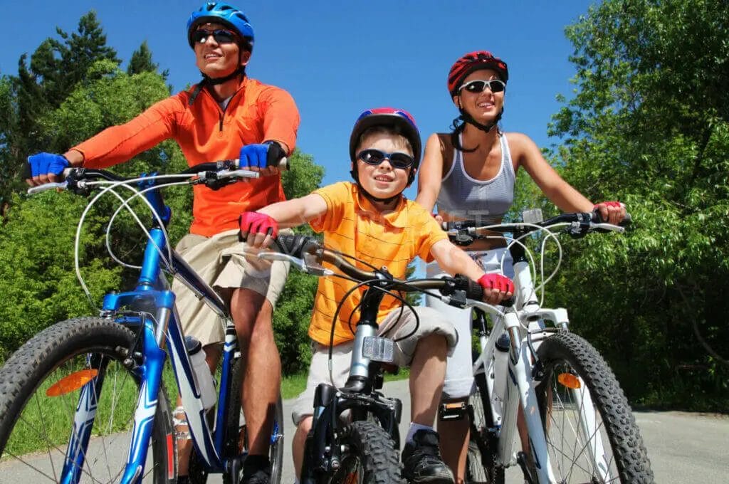 A group of people on bicycles.