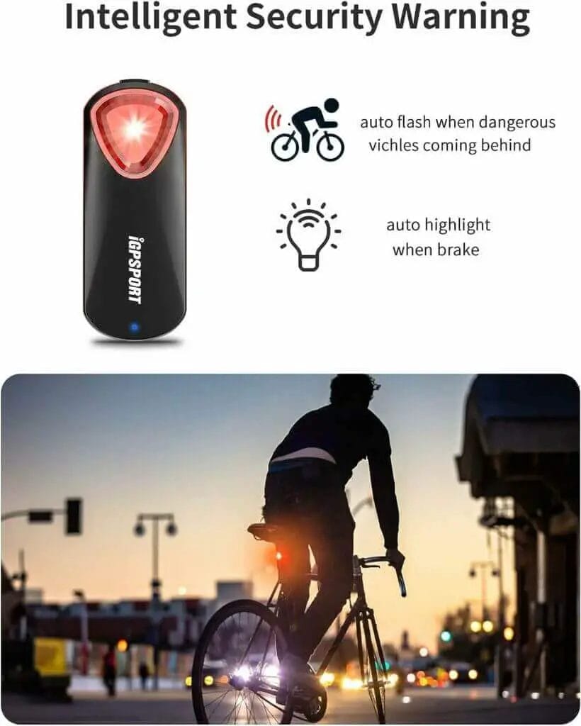 An image of a person riding a bike with an intelligent security warning.