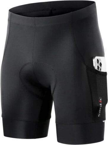 A black men's cycling short with a cell phone pocket.